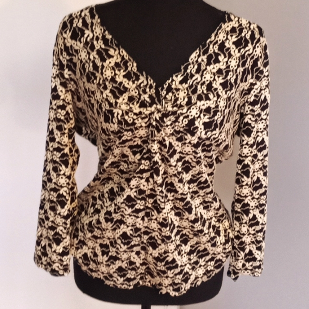DRESS BARN LG black and gold top